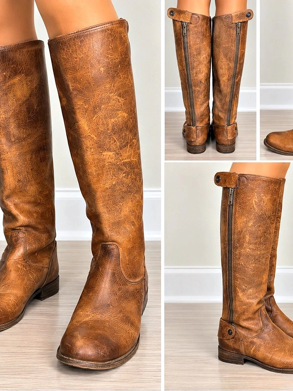 Frye Extended Calf Cognac Leather Tall Riding Boots Size 9B